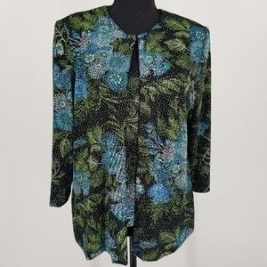 DRAPER'S & DAMON'S sparkly twin set cardigan tank blue green white black L